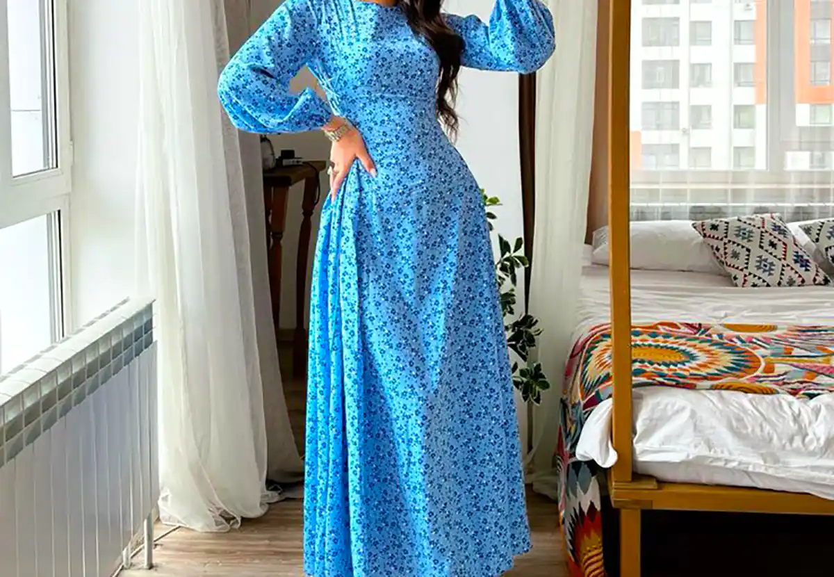 پیراهن مانتویی آبی شیک