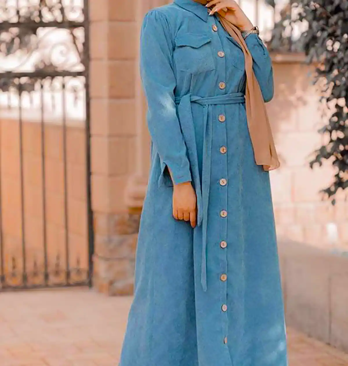 پیراهن مانتویی آبی شیک