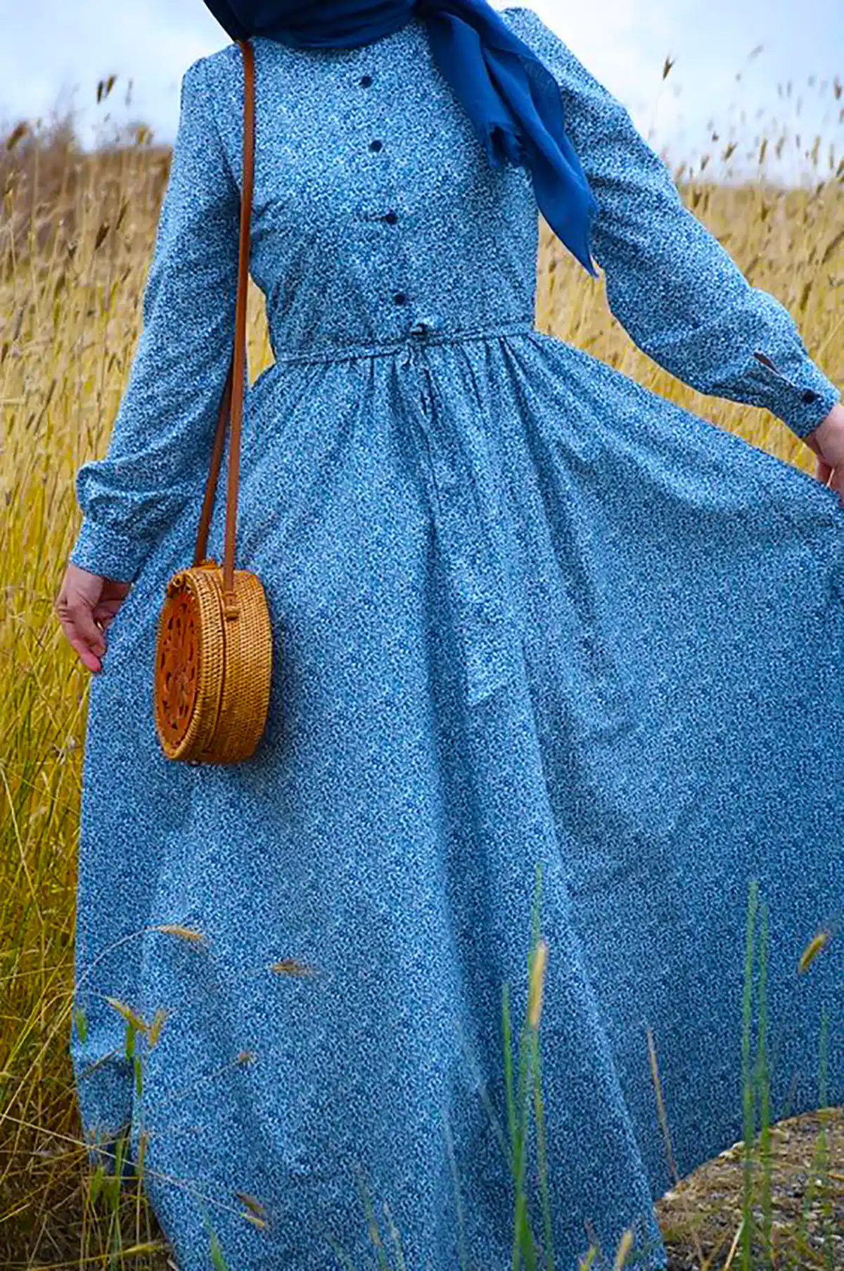 پیراهن مانتویی آبی شیک