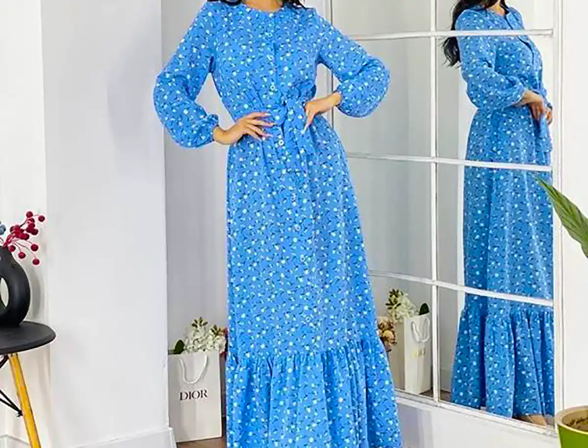 پیراهن مانتویی آبی شیک