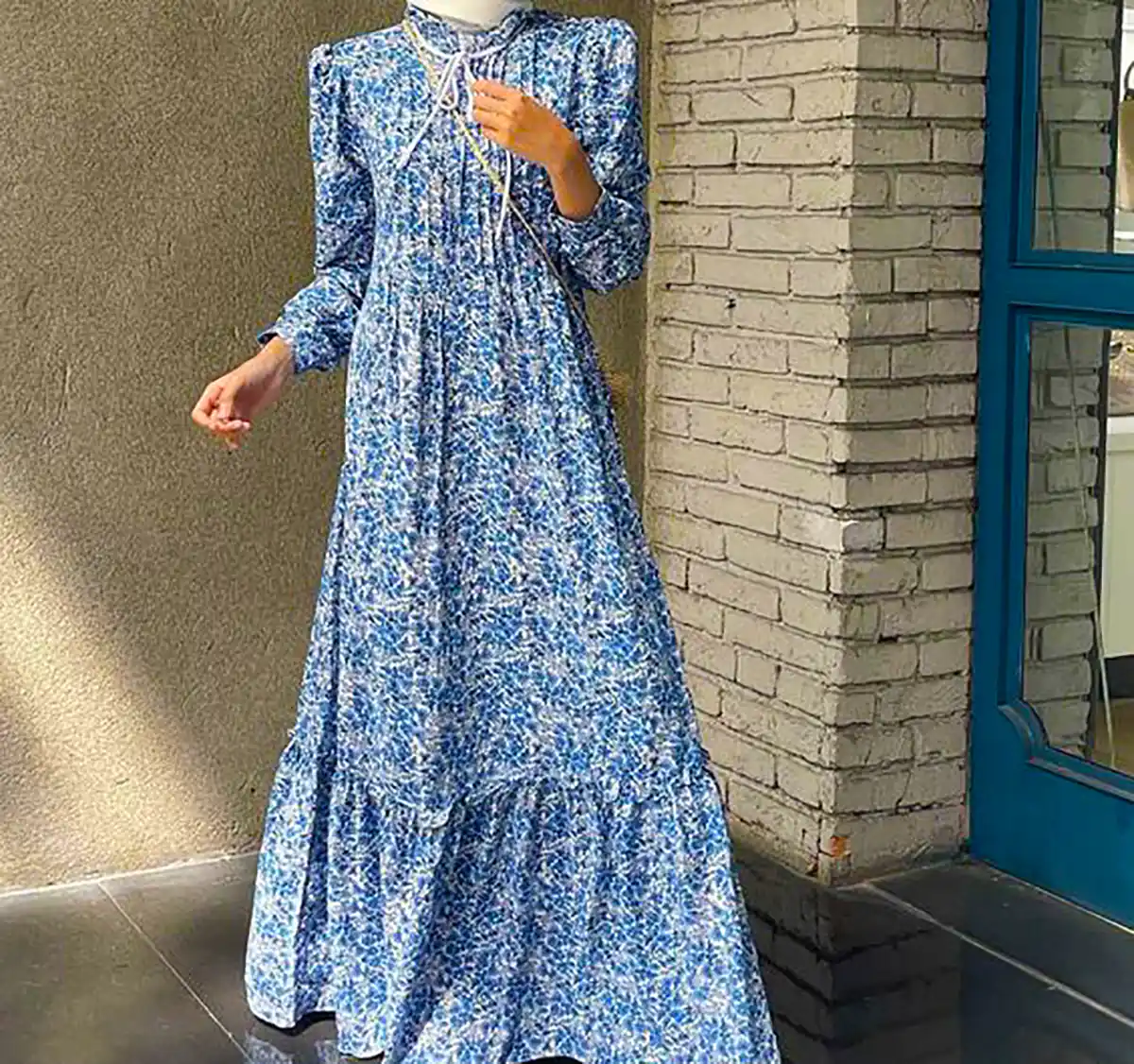 پیراهن مانتویی آبی شیک