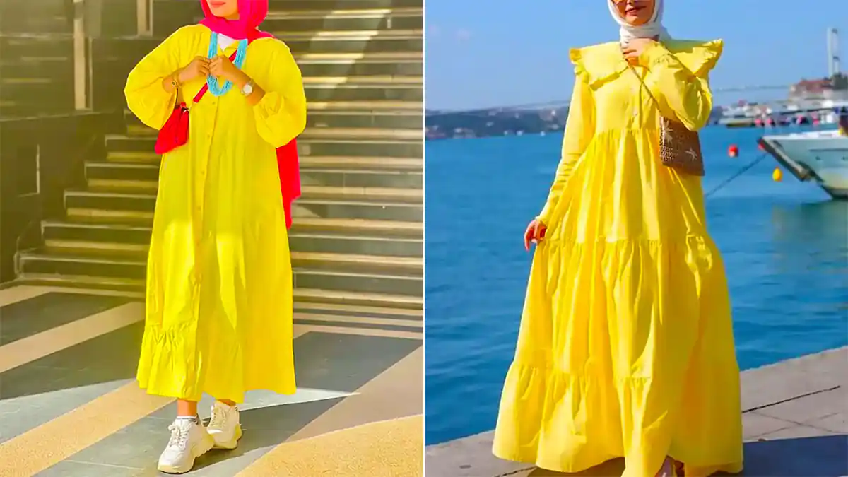 پیراهن مانتویی زرد جدید