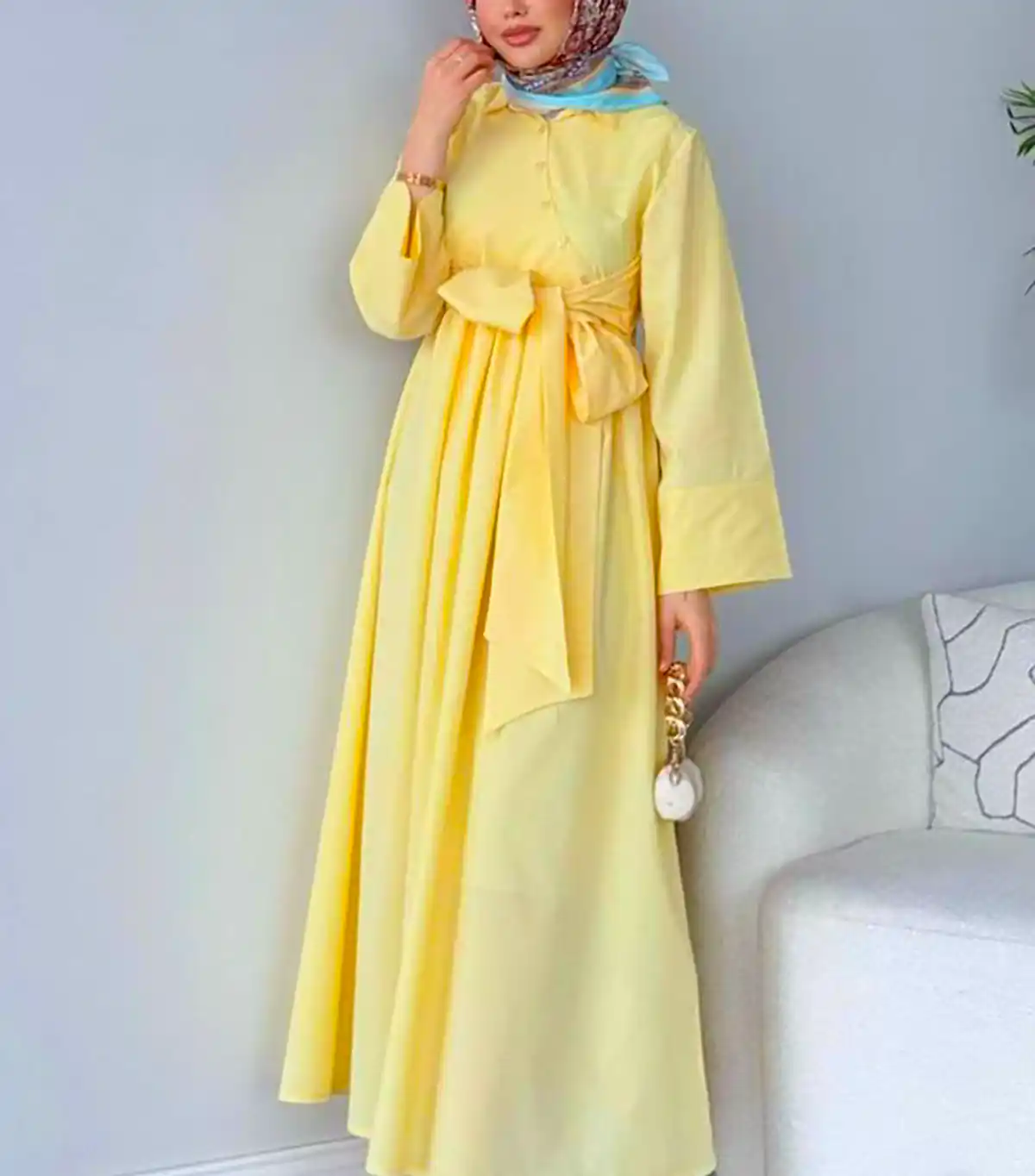 پیراهن مانتویی زرد جدید