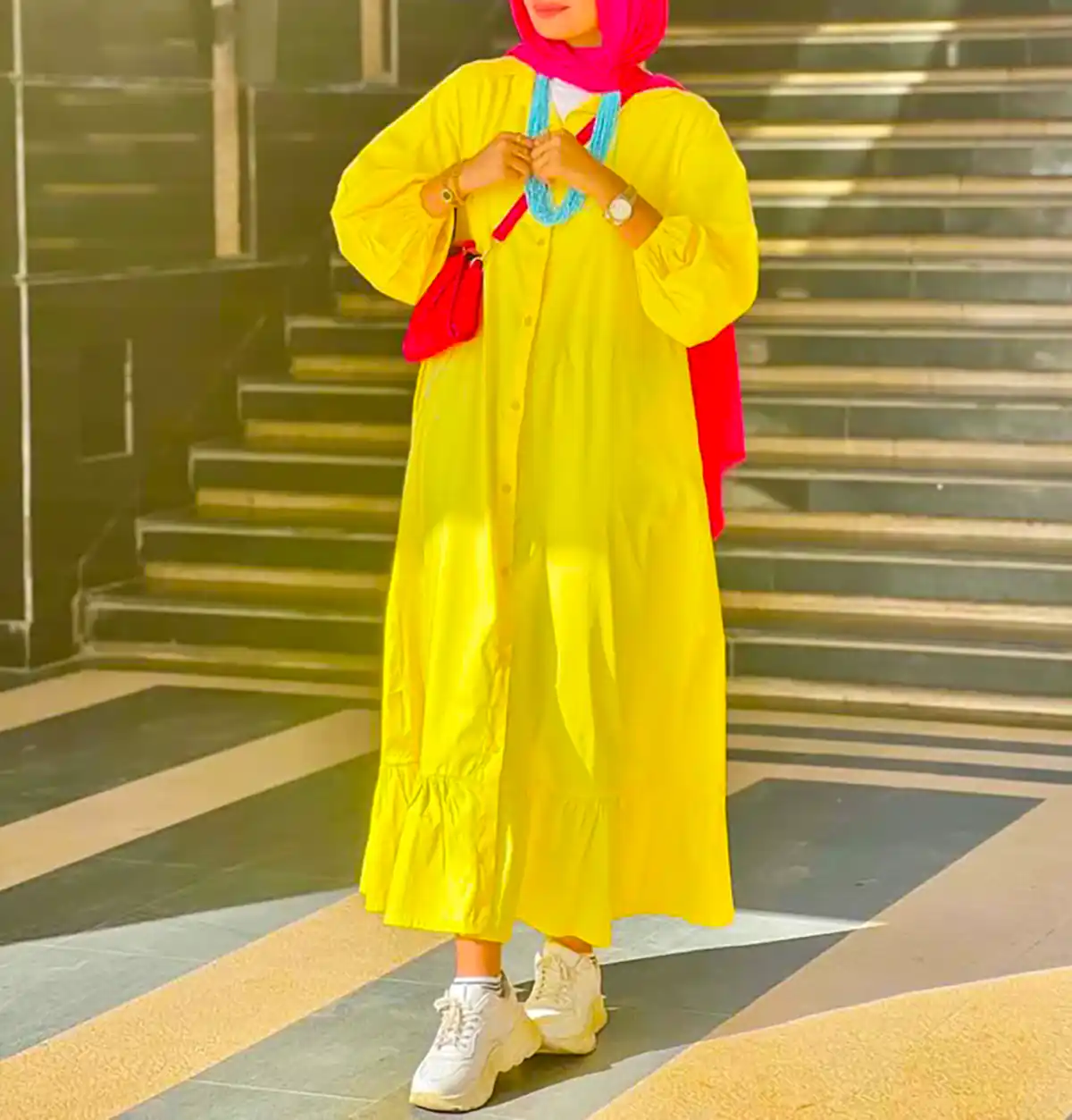 پیراهن مانتویی زرد جدید