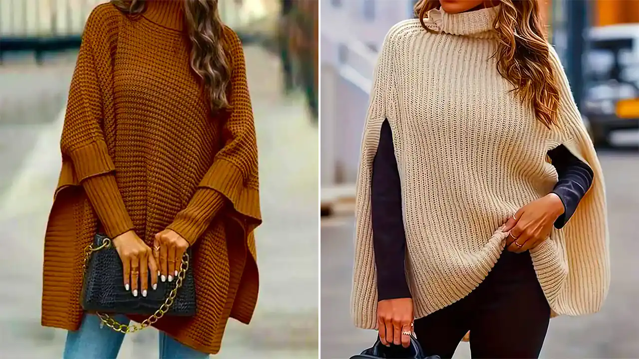 شنل بافتنی پاییزی