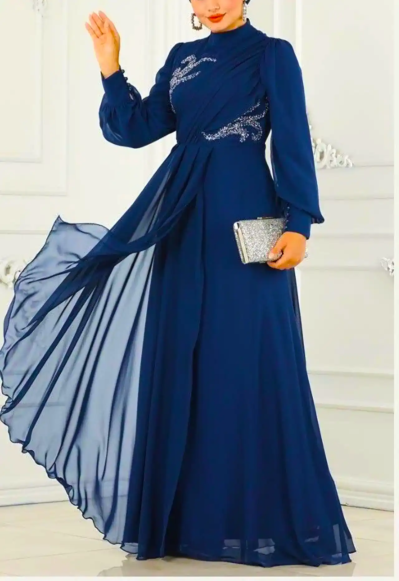 پیراهن مجلسی سورمه ای زنانه