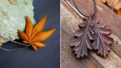 گردنبند چوبی طرح برگ