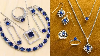 نیم ست نگین آبی لوکس