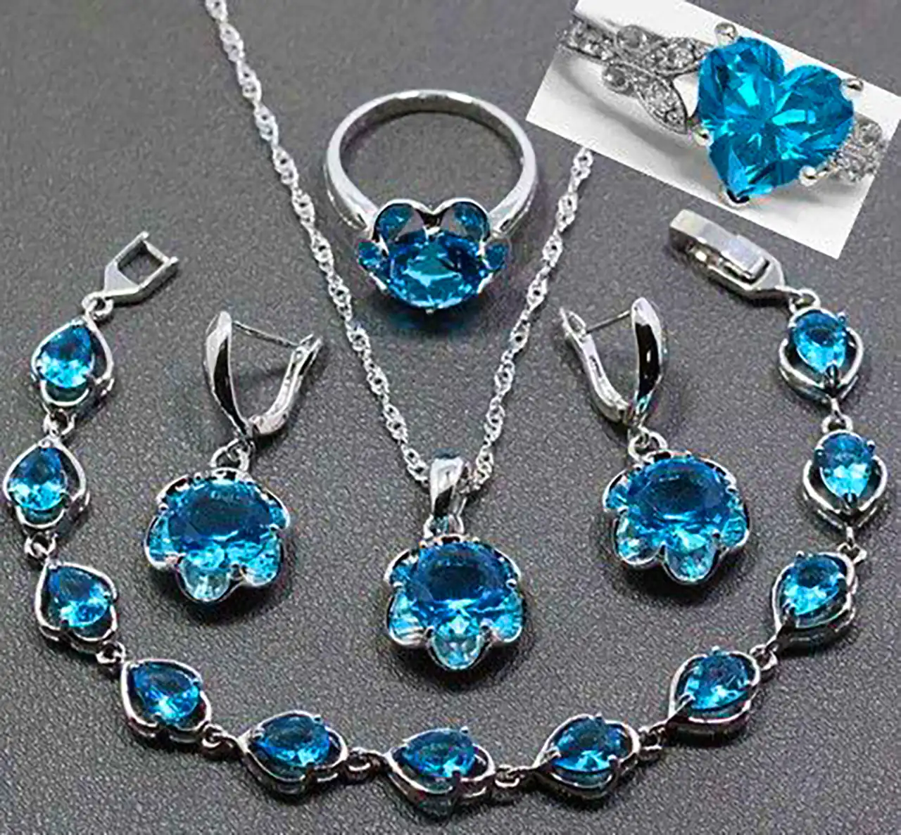 نیم ست نگین آبی لوکس