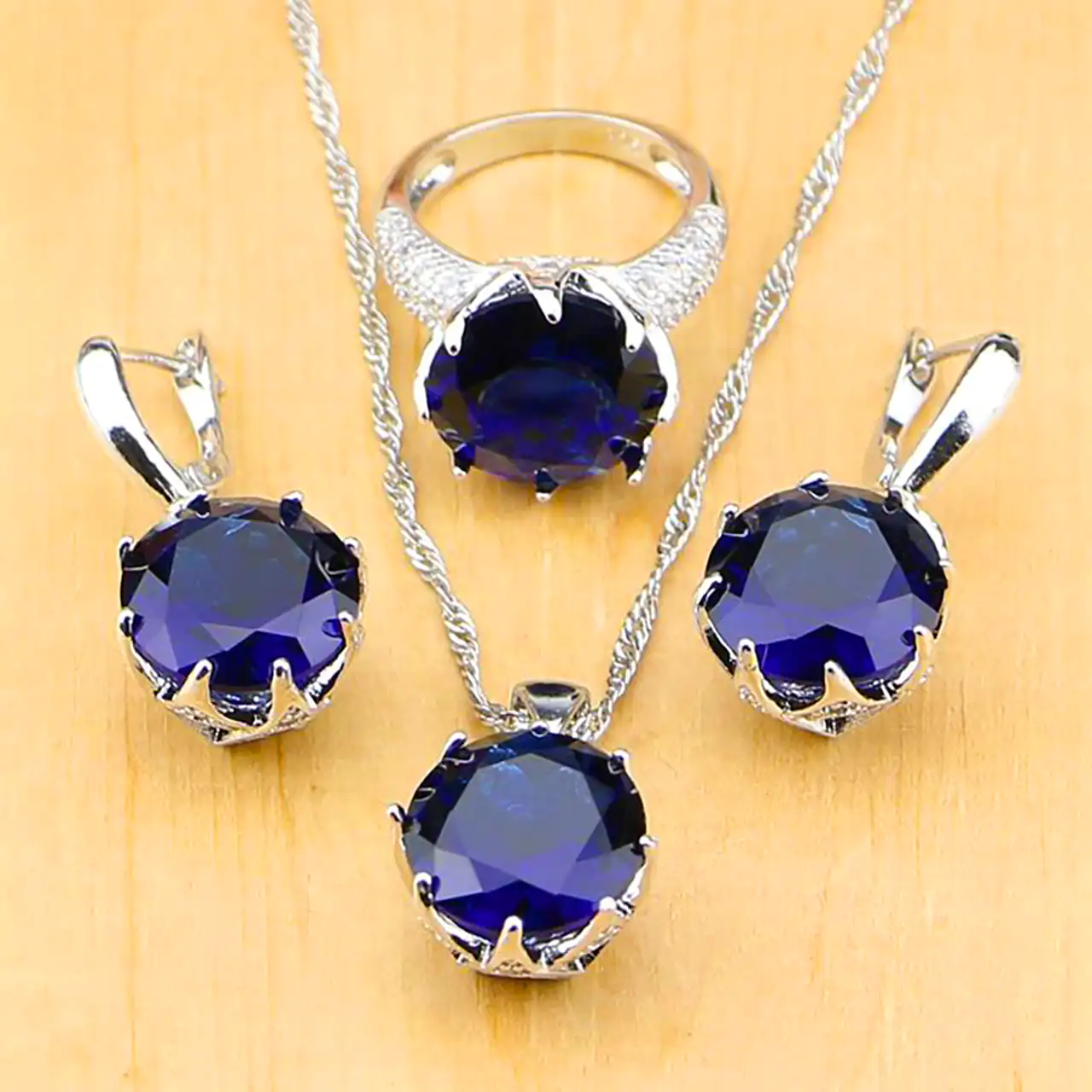 نیم ست نگین آبی لوکس