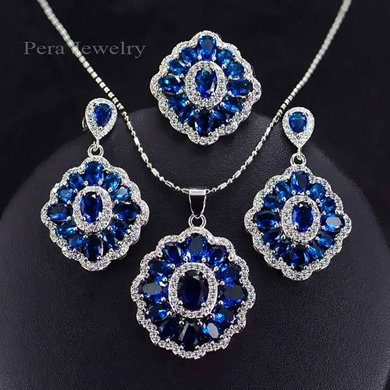 نیم ست نگین آبی لوکس