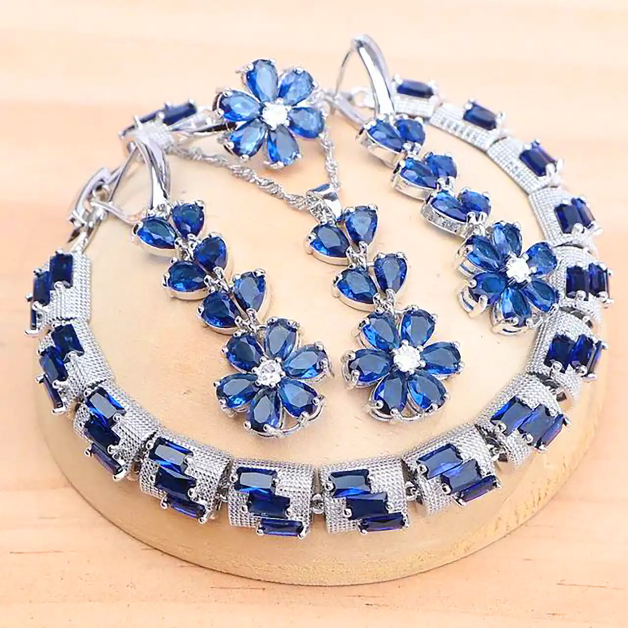 نیم ست نگین آبی لوکس