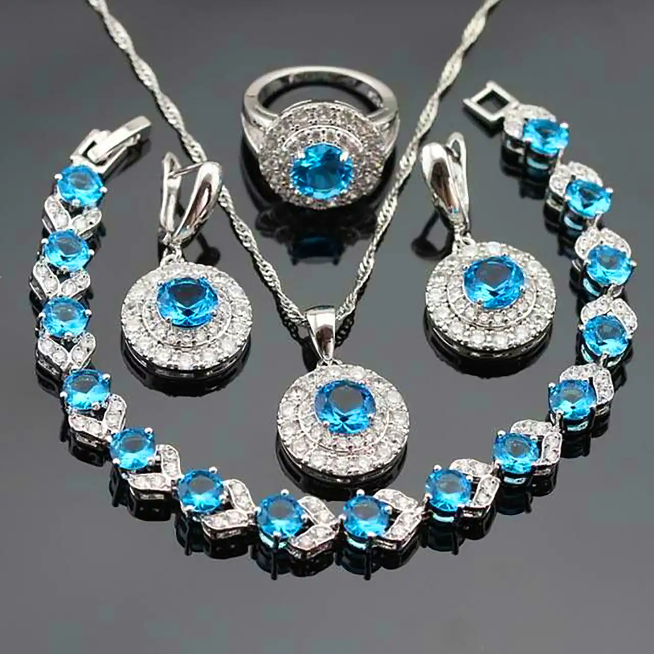 نیم ست نگین آبی لوکس