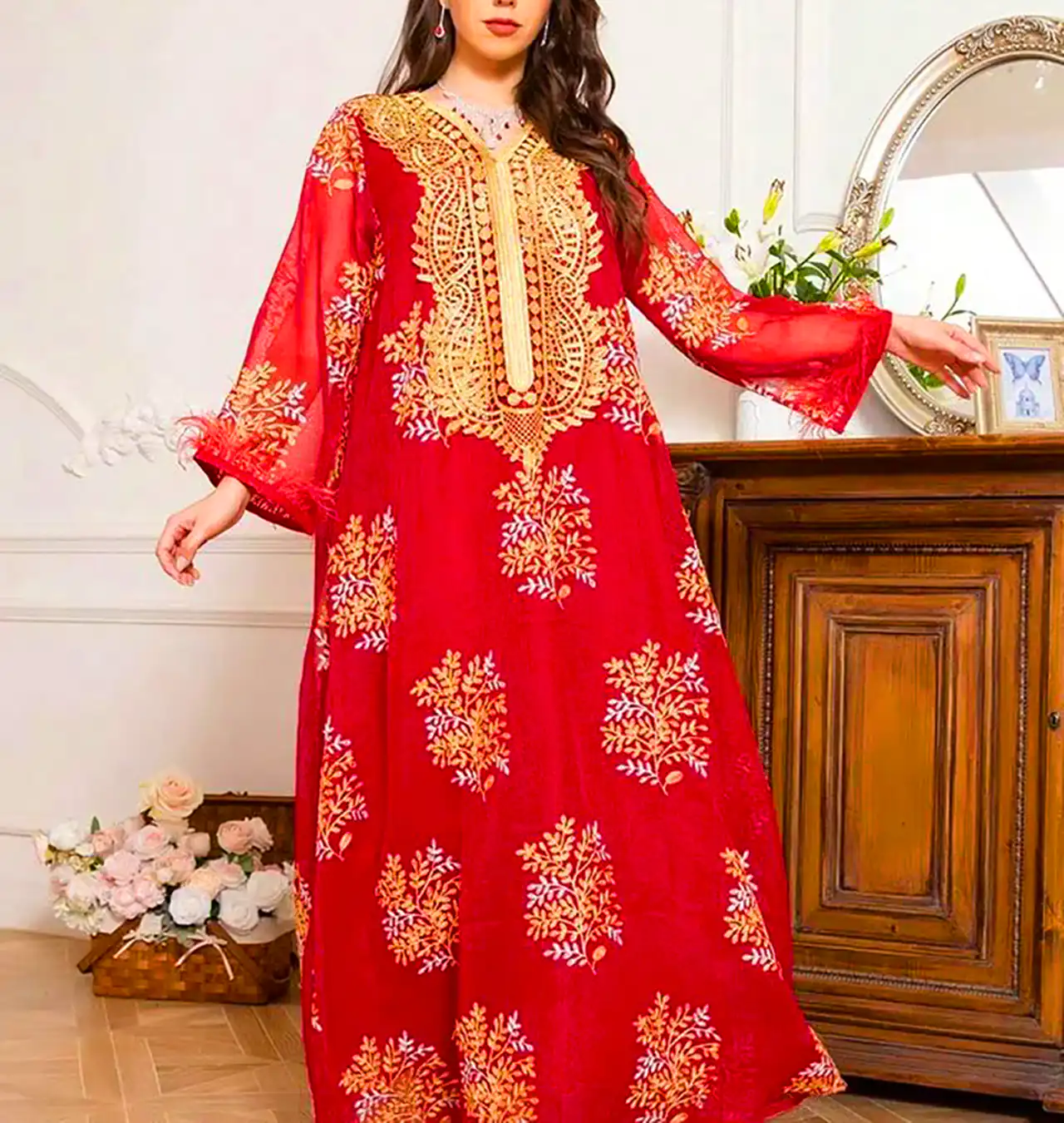 پیراهن بلند قرمز زنانه