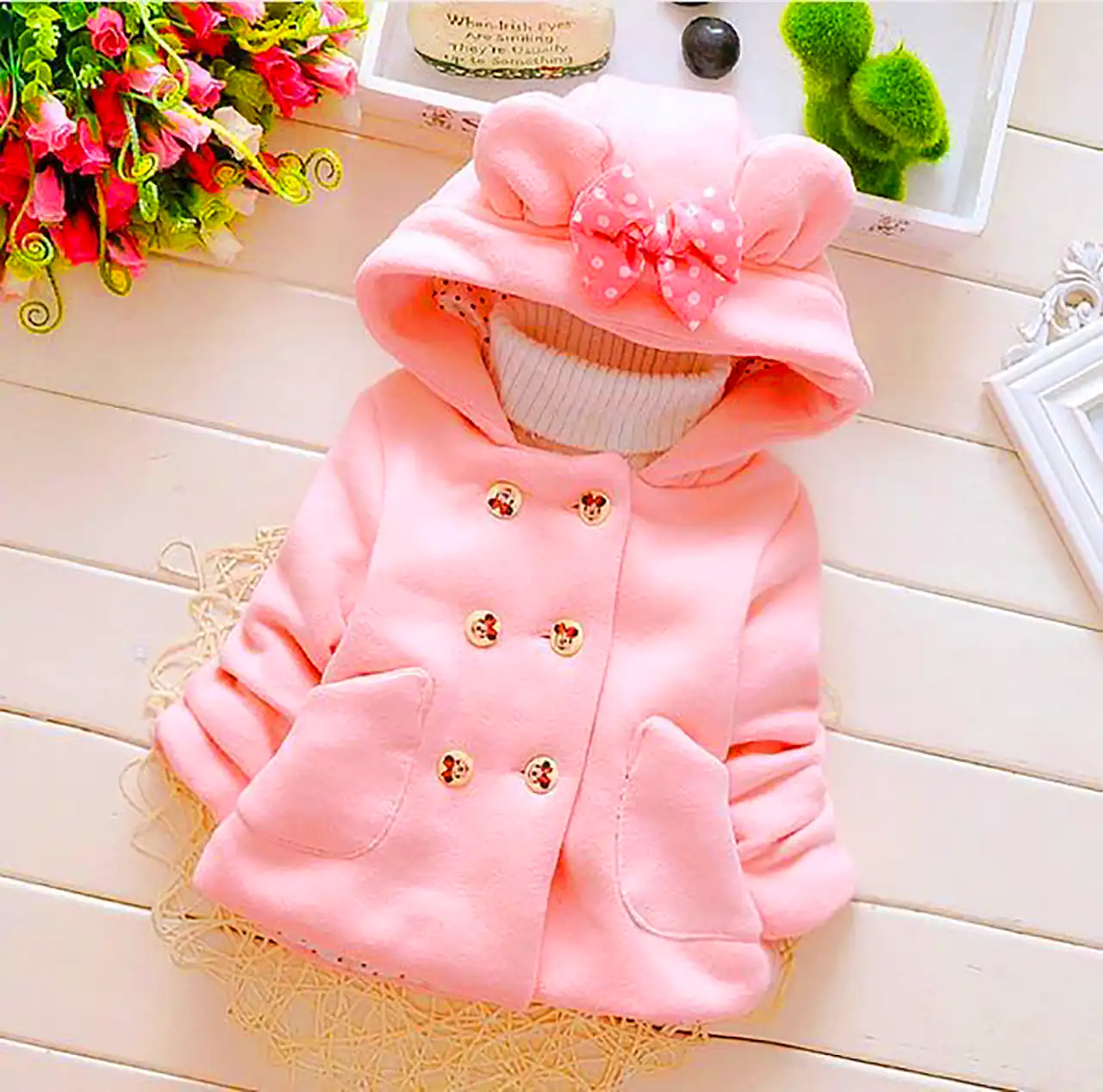 کاپشن صورتی بچگانه