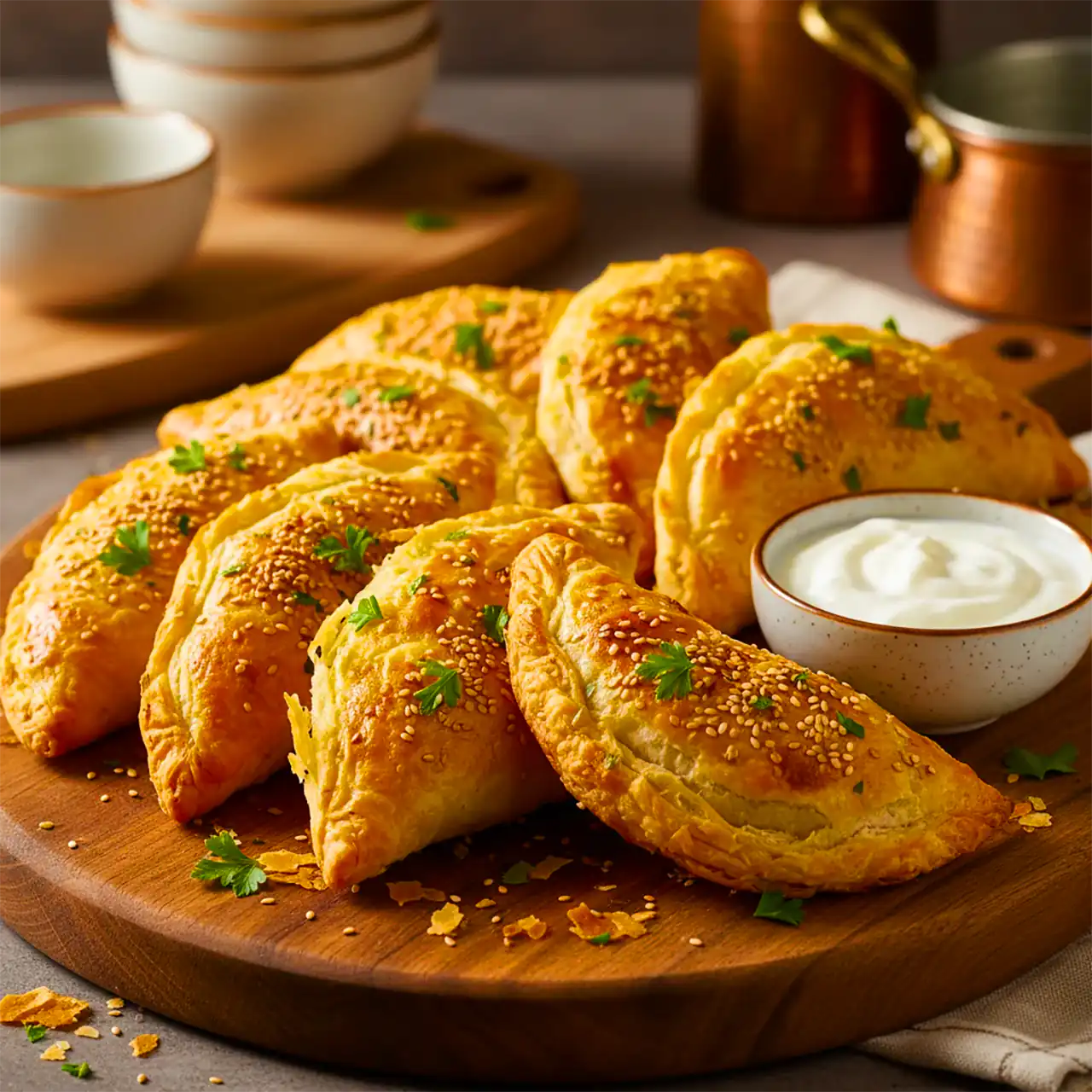 تصویر مقدمه پیراشکی گوشت با خمیر یوفکا در فضای خانگی