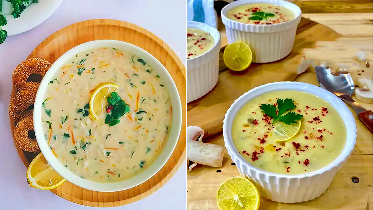 سرو سوپ شیر و قارچ