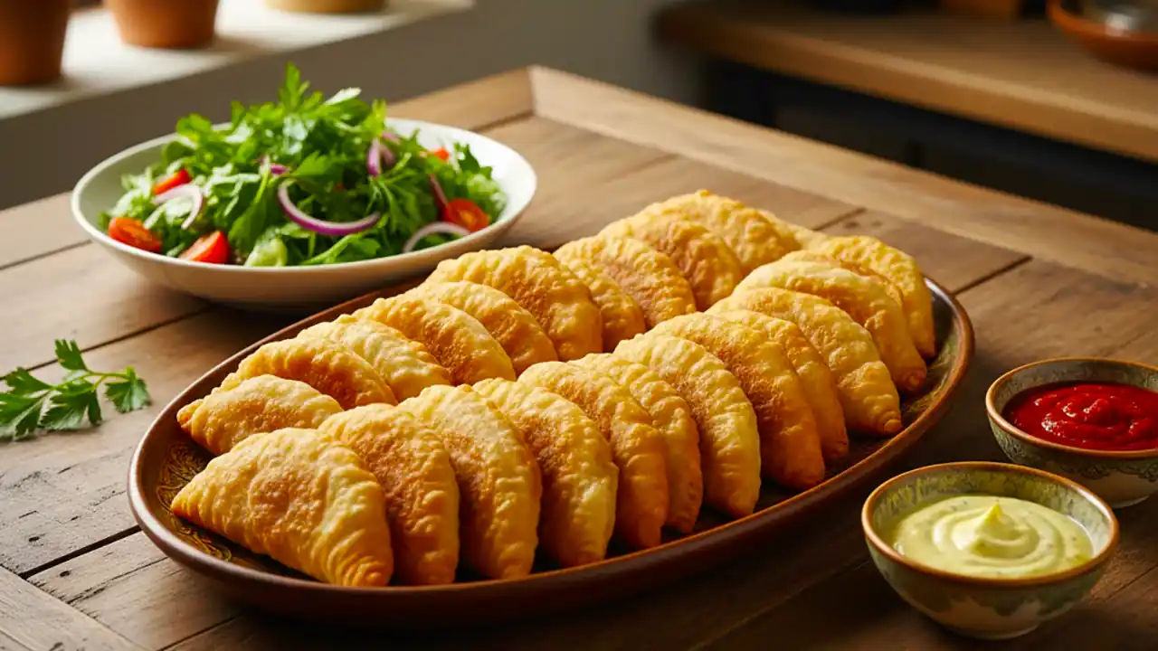 تصویر پیراشکی گوشت با خمیر یوفکا – طرز تهیه پیراشکی گوشت با خمیر یوفکا خوشمزه و خانگی