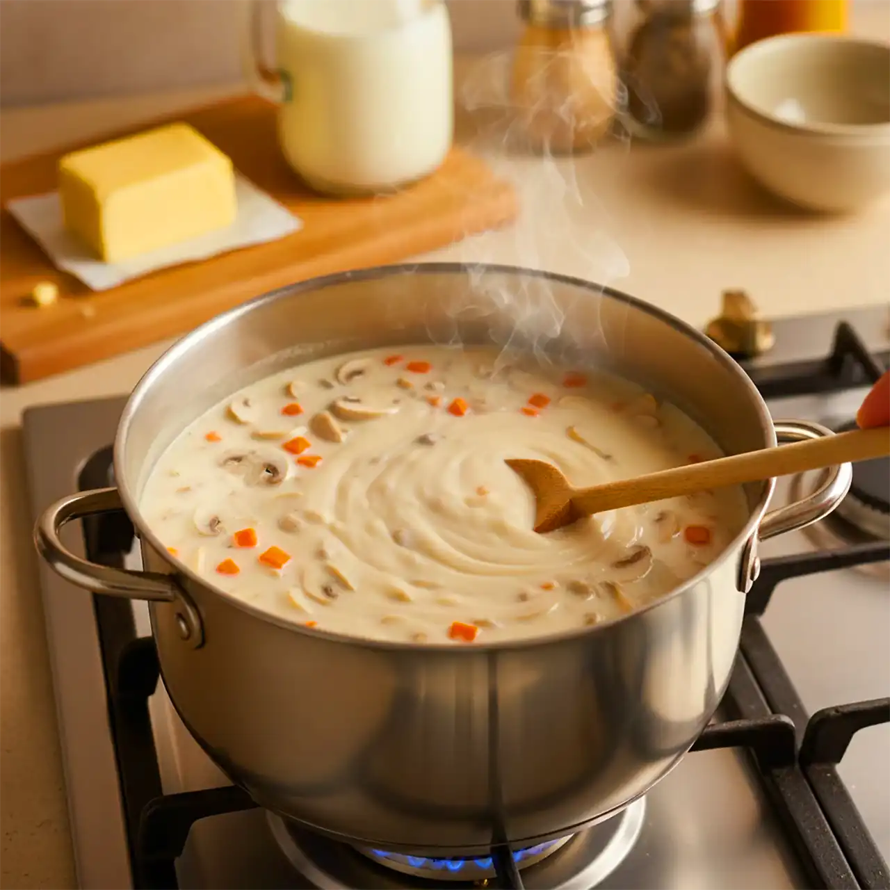 مراحل پخت سوپ شیر در خانه