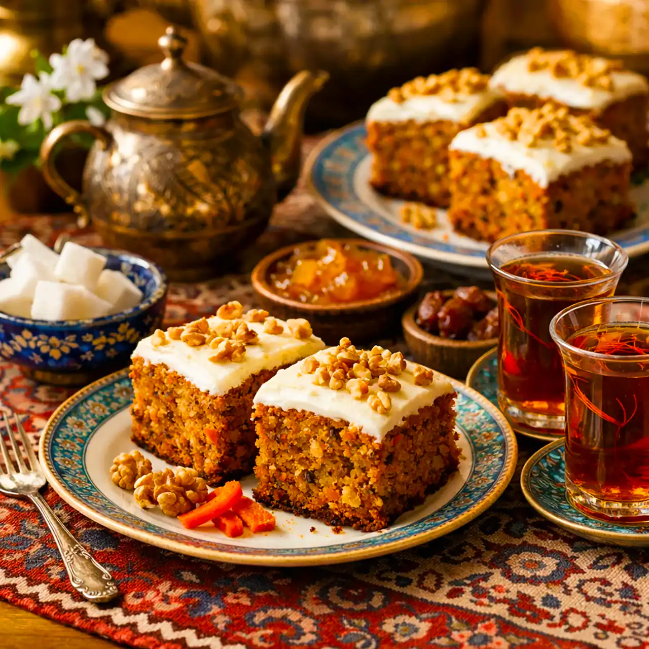 سرو کیک هویج گردو خانگی و آماده مصرف