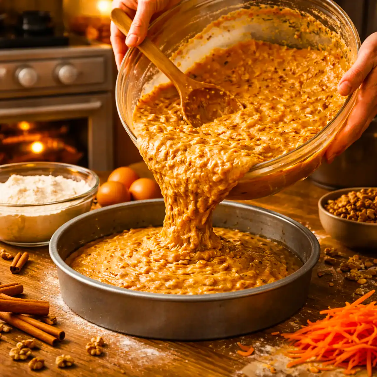 مراحل پخت کیک هویج گردو در خانه